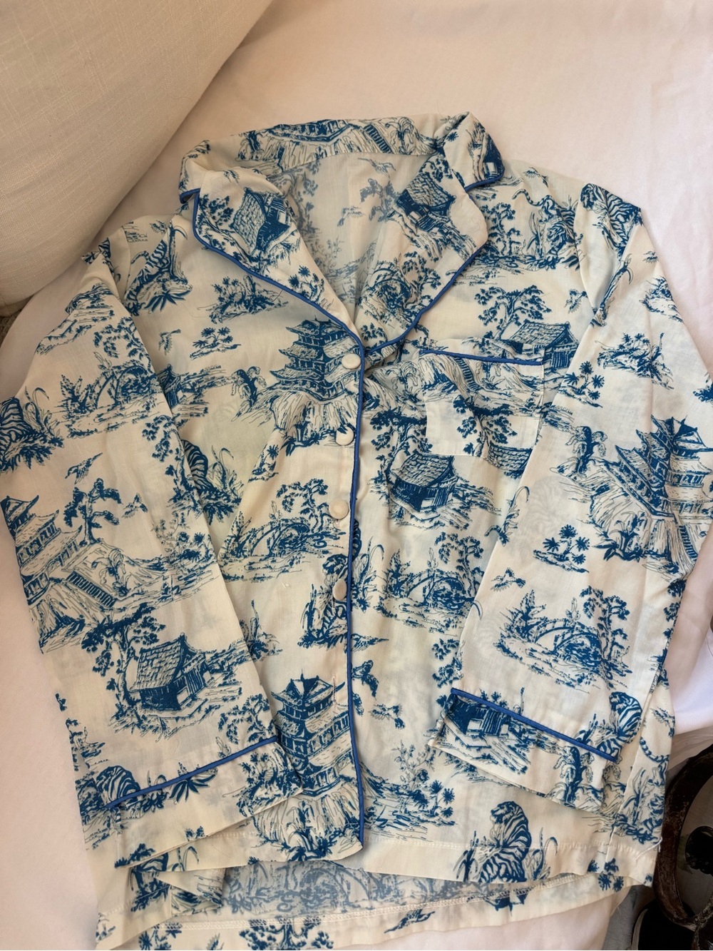 Blue Toile Cream Pajama Set - Picture 3 of 4